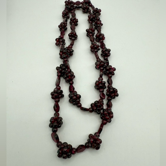 Genuine Garnet Cluster Beaded Bohemian style Necklace 24” Gemstones - Picture 12 of 17